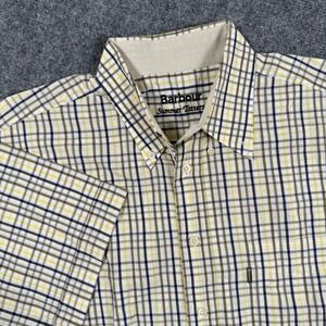 Barbour Summer Tattersall Shirt‎ 2XL Yellow Plaid Button Down Short Sleeve  Mens